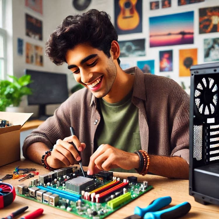An image of a man assembling his motherboard