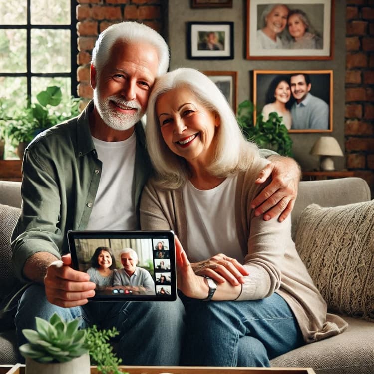 An image of an elderly couple in a video call