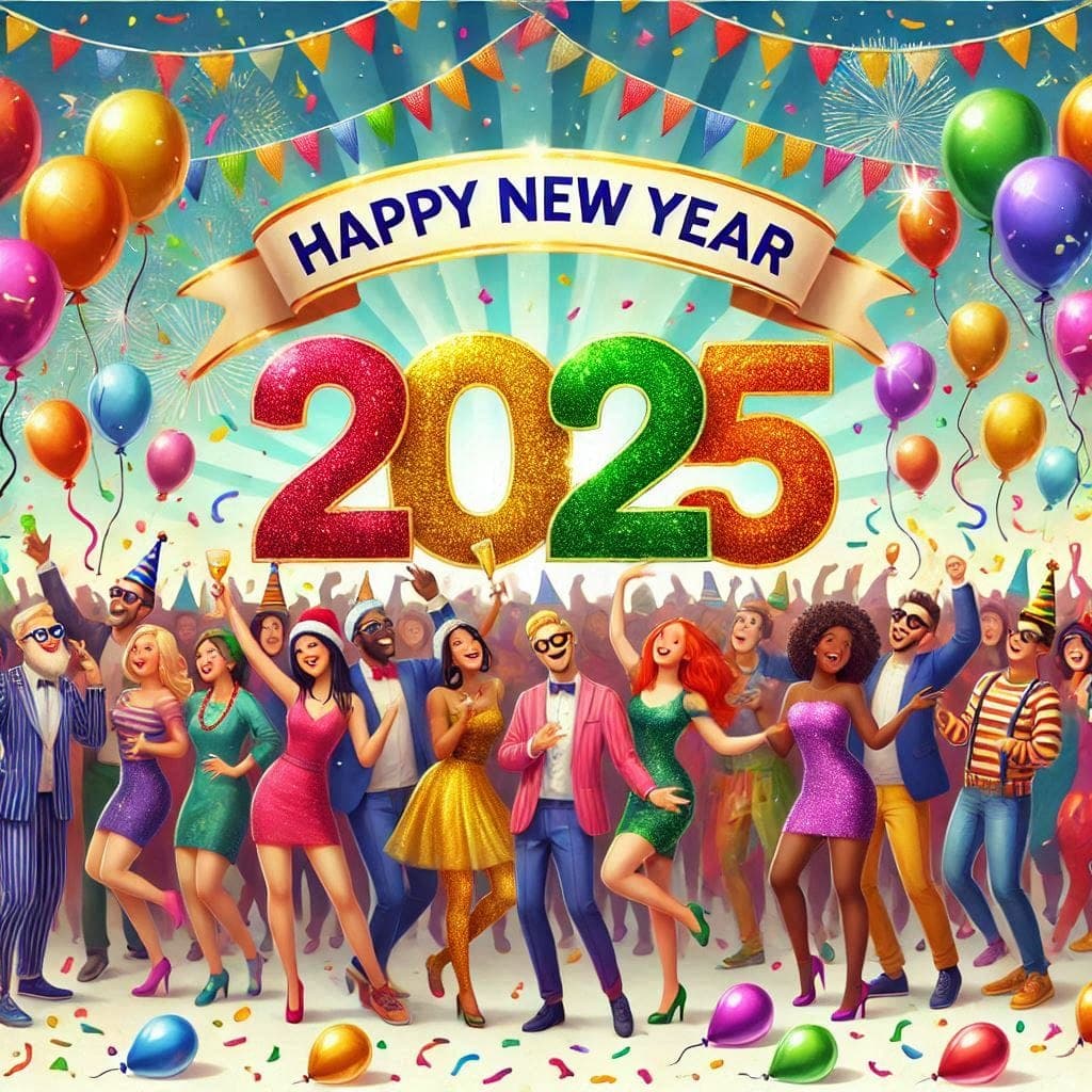 Happy New Year 2025 photo and people celebrating it