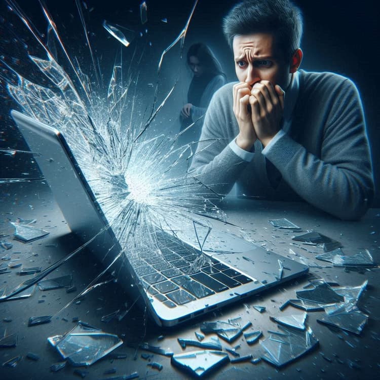 image of a laptop screen shattering