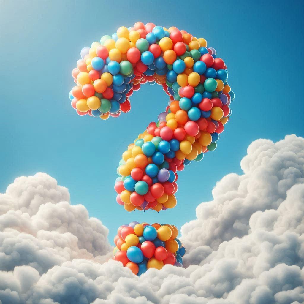 Balloons in the sky forming a question mark.