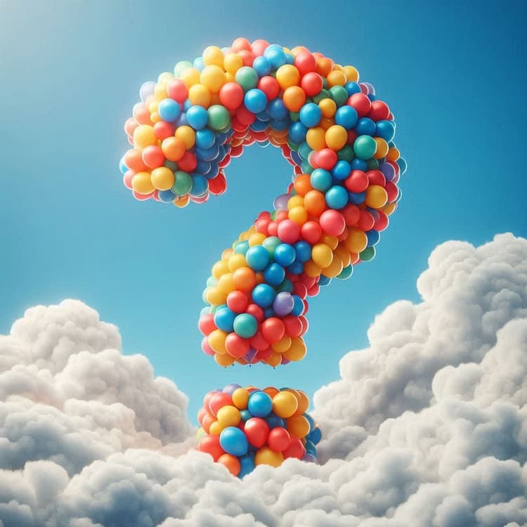 Balloons in the sky forming a question mark.