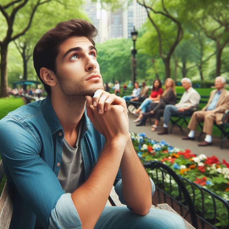 A boy in the park in deep thoughts