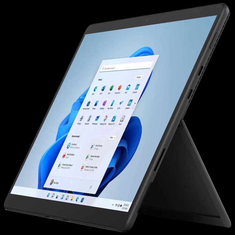 Surface Pro 8 in studio mode with Surface Slim Pen 2—perfect for design, annotation, and creative workflows