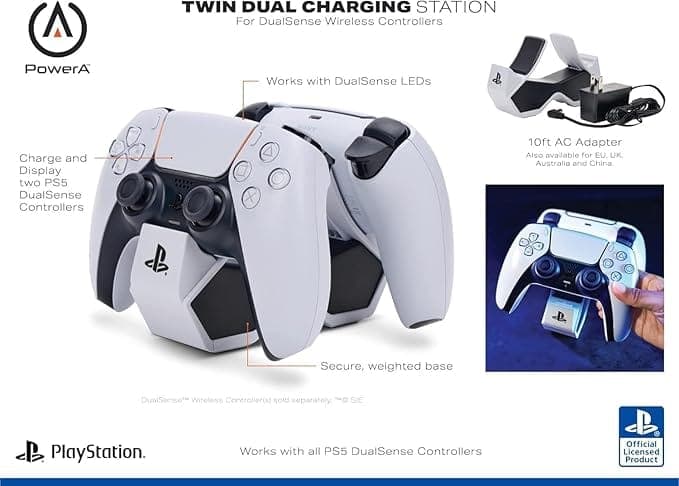  Sony DualSense Charging Station charging two PS5 controllers side by side.