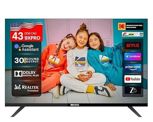 Immersive 4K QLED display with vibrant colors and HDR brilliance on the Kodak 43-inch Smart TV