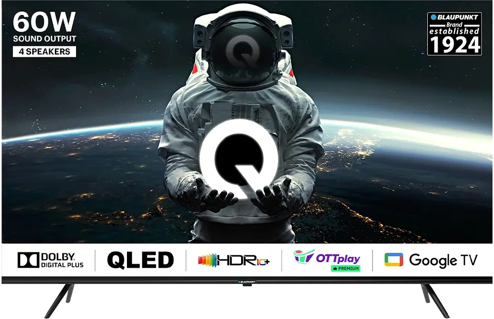 Refurbished Blaupunkt QLED TV – premium features like Dolby Atmos and Google TV at half the price.