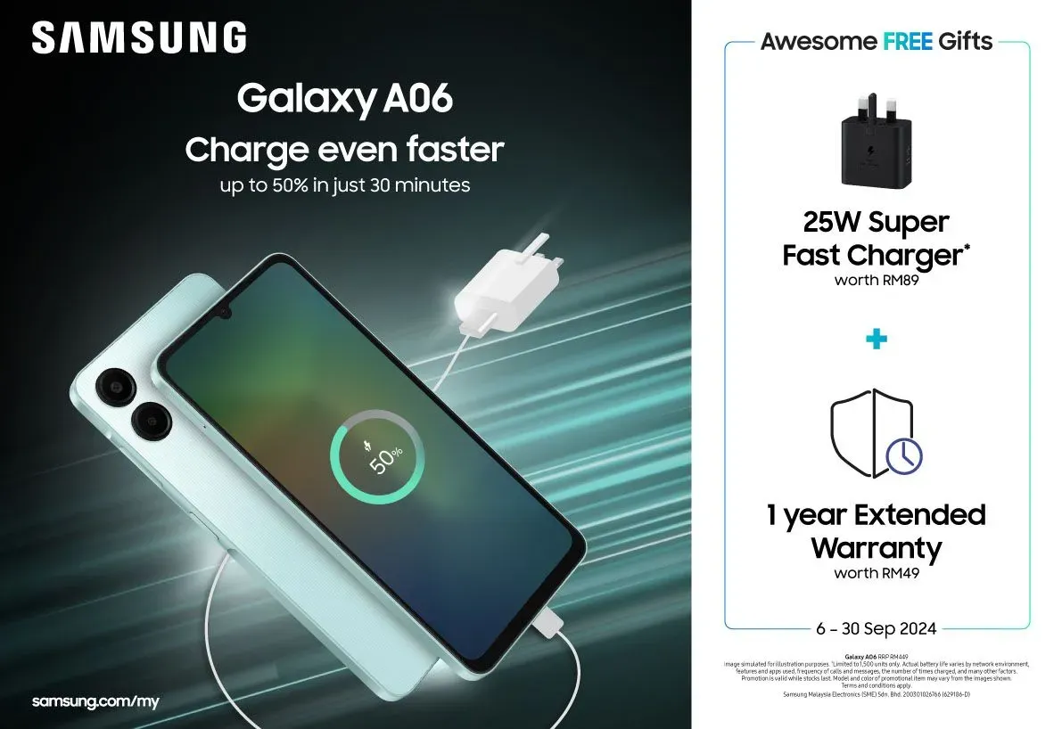 "Samsung Galaxy A06: 6.7-inch HD+ display, Helio G85 processor, 50MP camera, 5000mAh battery."