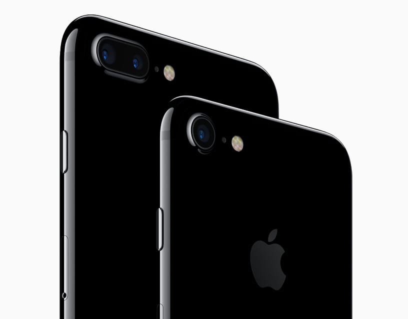 Black iPhone 7 smartphone showcasing its sleek design and smooth finish.
