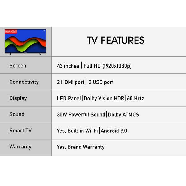 Fox Sky 43-inch FHD Smart TV – Sleek design with bezel-less display.