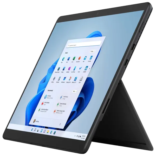 Surface Pro 8 in studio mode with Surface Slim Pen 2—perfect for design, annotation, and creative workflows